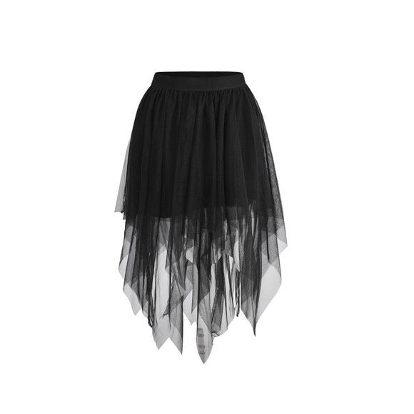 Black Handkerchief Hem Layered Tulle Skirt Halloween, Holiday Versatile - Picture 2 of 5